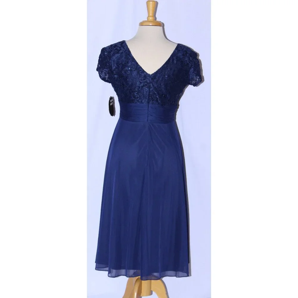 Fanny #1934 Short Chiffon & Lace Formal Dress-Size S-NAVY BLUE-NWT - Picture 3 of 7